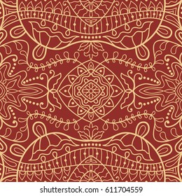 Decorative seamless doodle pattern. Hand drawn seamless line background. Stylish endless geometric lace texture. Tribal ethnic arabic, indian, turkish ornament. Bandanna shawl, scarf fabric print