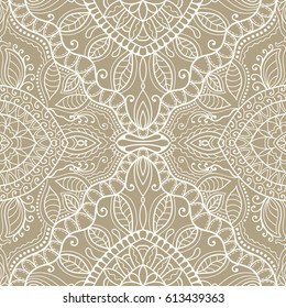 Decorative seamless doodle pattern. Hand drawn seamless line background. Stylish endless geometric lace texture. Tribal ethnic arabic, indian, turkish ornament. Bandanna shawl, scarf fabric print