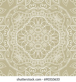 Decorative seamless doodle pattern. Hand drawn seamless line background. Stylish endless geometric lace texture. Tribal ethnic arabic, indian, turkish ornament. Bandanna shawl, scarf fabric print