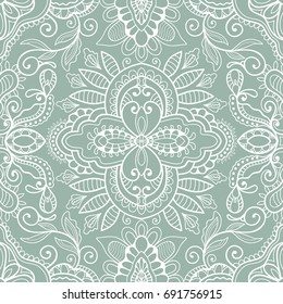 Decorative seamless doodle pattern. Hand drawn seamless line background. Stylish endless geometric lace texture. Tribal ethnic arabic, indian, turkish ornament. Bandanna shawl, scarf fabric print