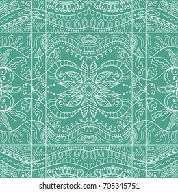 Decorative seamless doodle pattern. Hand drawn seamless line background. Stylish endless geometric lace texture. Tribal ethnic arabic, indian, turkish ornament. Bandanna shawl, scarf fabric print