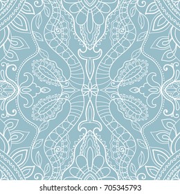 Decorative seamless doodle pattern. Hand drawn seamless line background. Stylish endless geometric lace texture. Tribal ethnic arabic, indian, turkish ornament. Bandanna shawl, scarf fabric print
