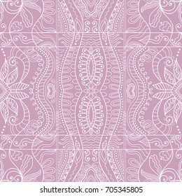 Decorative seamless doodle pattern. Hand drawn seamless line background. Stylish endless geometric lace texture. Tribal ethnic arabic, indian, turkish ornament. Bandanna shawl, scarf fabric print