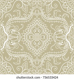 Decorative seamless doodle pattern. Hand drawn line background. Stylish endless geometric lace texture. Tribal ethnic arabic, indian, turkish ornament. Bandanna shawl, scarf fabric print
