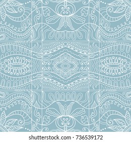 Decorative seamless doodle pattern. Hand drawn line background. Stylish endless geometric lace texture. Tribal ethnic arabic, indian, turkish ornament. Bandanna shawl, scarf fabric print