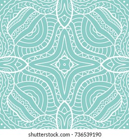 Decorative seamless doodle pattern. Hand drawn line background. Stylish endless geometric lace texture. Tribal ethnic arabic, indian, turkish ornament. Bandanna shawl, scarf fabric print