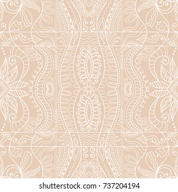 Decorative seamless doodle pattern. Hand drawn line background. Stylish endless geometric lace texture. Tribal ethnic arabic, indian, turkish ornament. Bandanna shawl, scarf fabric print