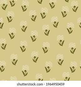 Decorative seamless field style pattern with botanic random little dendelion shapes. Beige background. Great for fabric design, textile print, wrapping, cover. Vector illustration.