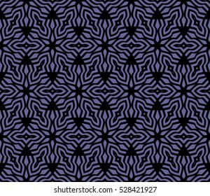 Decorative seamless floral illusion. Vector illustration. Black on blue