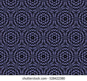Decorative seamless floral illusion. Vector illustration. Black on blue