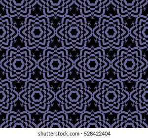 Decorative seamless floral illusion. Vector illustration. Black on blue