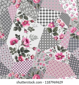 decorative seamless floral patchwork pattern with roses