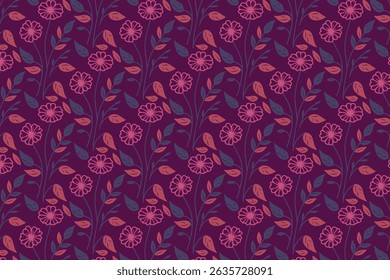 decorative seamless floral pattern with abstract leaves and cotton flower outlines for fashion print and fabric packaging

