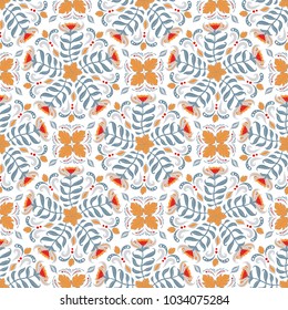 Decorative seamless floral pattern of circular ornaments. Folk art.