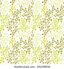 Decorative seamless floral pattern in doodle style. Vector abstract hand drawn ornament. Plants, branches and leaves stylized background.