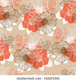 Decorative seamless floral pattern with flowers of peony