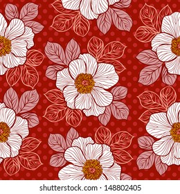 Decorative seamless floral pattern with flowers of peony