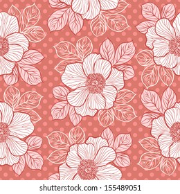 Decorative seamless floral pattern with flowers of peony