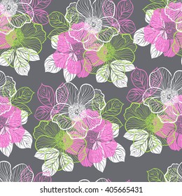 Decorative seamless floral pattern with flowers of peony