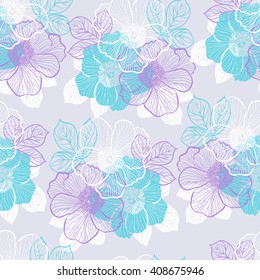 Decorative seamless floral pattern with flowers of peony