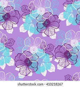 Decorative seamless floral pattern with flowers of peony