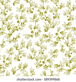 Decorative seamless floral pattern. Ornamental vector line art hand drawn. Flowers, plants, branches and leaves stylized background.