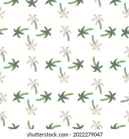 Decorative seamless floral pattern with palm tree shapes. Isolated nature backdrop in geometric style. Designed for fabric design, textile print, wrapping, cover. Vector illustration.