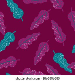 Dekoratives, nahtloses Blumenmuster mit zufälligen Blattformen. Rosa und blaue, helle organische Kunstwerke. Stockillustration. Vektordesign für Textilien, Gewebe, Geschenkpapier, Wallpaper.