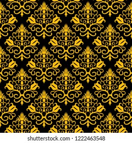 Decorative seamless floral pattern.Golden pattern on black background.