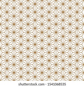 Decorative seamless geometric pattern in Japanese style Kumiko .Gold silhouette lines.For design template,textile,lattice,fabric,wrapping paper,laser cutting and engraving.Hexagon grid.