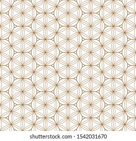 Decorative seamless geometric pattern in Japanese style Kumiko .Gold silhouette lines.For design template,textile,lattice,fabric,wrapping paper,laser cutting and engraving.Hexagon grid.
