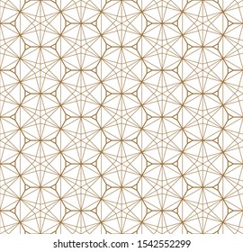 Decorative seamless geometric pattern in Japanese style Kumiko .Gold silhouette lines.For design template,textile,lattice,fabric,wrapping paper,laser cutting and engraving.Hexagon grid.