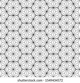 Decorative seamless geometric pattern in Japanese style Kumiko.Black and white silhouette lines.For design template,textile,lattice,fabric,wrapping paper,laser cutting and engraving.Hexagon grid.