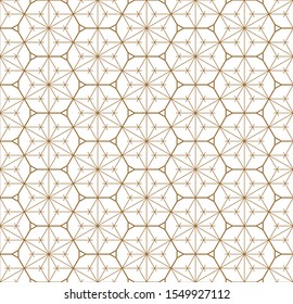 Decorative seamless geometric pattern in Japanese style Kumiko .Gold silhouette lines.For design template,textile,lattice,fabric,wrapping paper,laser cutting and engraving.Hexagon grid.