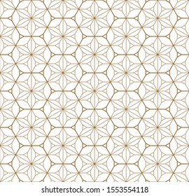 Decorative seamless geometric pattern in Japanese style Kumiko .Gold silhouette lines.For design template,textile,lattice,fabric,wrapping paper,laser cutting and engraving.Hexagon grid.