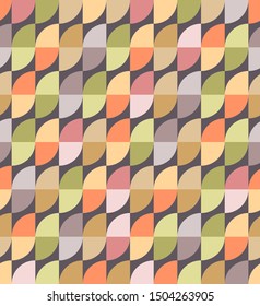 Decorative seamless geometry pattern. Colorful quarters of circle on calm gray background. Suitable for packaging, wallpaper.