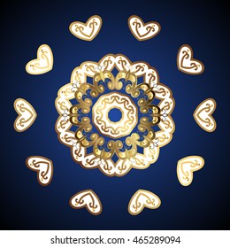 Decorative seamless golden texture on a dark blue background. Vector illustration.