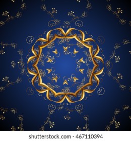 Decorative seamless golden texture on a dark blue background. Vector illustration.