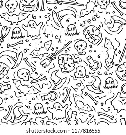 Decorative seamless haloween pattern in doodle simple style