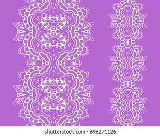 Decorative seamless lace borders, fashion collection. Tribal ethnic arabic, indian, turkish frame ornament. Isolated line design elements for invitation cards, fabric or paper print.