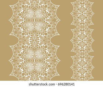 Decorative seamless lace borders, fashion collection. Tribal ethnic arabic, indian, turkish frame ornament. Isolated line design elements for invitation cards, fabric or paper print.