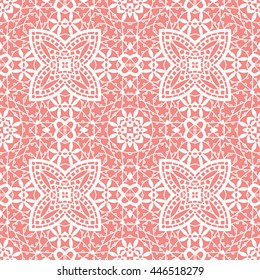 Decorative seamless lace pattern, endless repeating texture. Tribal ethnic seamless geometric floral background. Fashion fabric or paper print, square doodle pattern, vector illustration