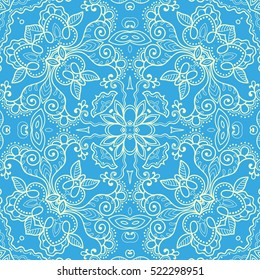 Decorative seamless lace pattern. Hand drawn seamless line background. Vector stylish endless geometric texture. Tribal ethnic arabic, indian, turkish ornament. Bandanna shawl, scarf fabric print