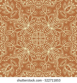 Decorative seamless lace pattern. Hand drawn seamless line background. Vector stylish endless geometric texture. Tribal ethnic arabic, indian, turkish ornament. Bandanna shawl, scarf fabric print