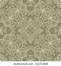 Decorative seamless lace pattern. Hand drawn seamless line background. Vector stylish endless geometric texture. Tribal ethnic arabic, indian, turkish ornament. Bandanna shawl, scarf fabric print