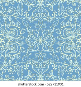 Decorative seamless lace pattern. Hand drawn seamless line background. Vector stylish endless geometric texture. Tribal ethnic arabic, indian, turkish ornament. Bandanna shawl, scarf fabric print