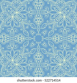Decorative seamless lace pattern. Hand drawn seamless line background. Vector stylish endless geometric texture. Tribal ethnic arabic, indian, turkish ornament. Bandanna shawl, scarf fabric print