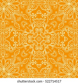 Decorative seamless lace pattern. Hand drawn seamless line background. Vector stylish endless geometric texture. Tribal ethnic arabic, indian, turkish ornament. Bandanna shawl, scarf fabric print