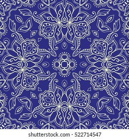 Decorative seamless lace pattern. Hand drawn seamless line background. Vector stylish endless geometric texture. Tribal ethnic arabic, indian, turkish ornament. Bandanna shawl, scarf fabric print