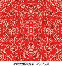 Decorative seamless lace pattern. Hand drawn seamless line background. Vector stylish endless geometric texture. Tribal ethnic arabic, indian, turkish ornament. Bandanna shawl, scarf fabric print